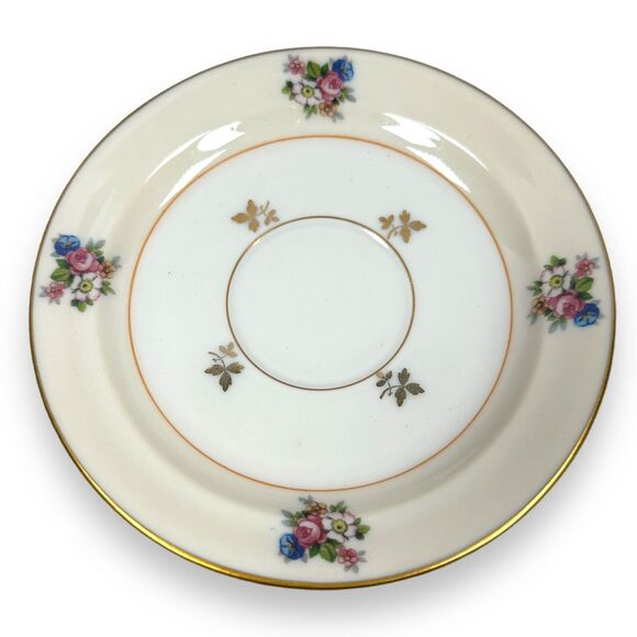 Vintage Chastangner Limoges Saucer Plate France White Floral Round Gold Rim 5.5" - Picture 1 of 6